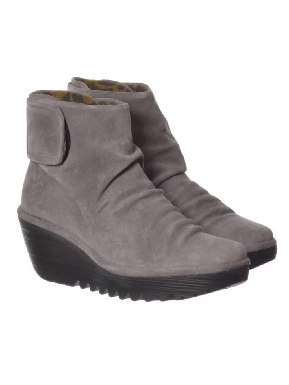 Fly london women’s EU 42/US 11 yegi gray suede platform wedge ankle bootie